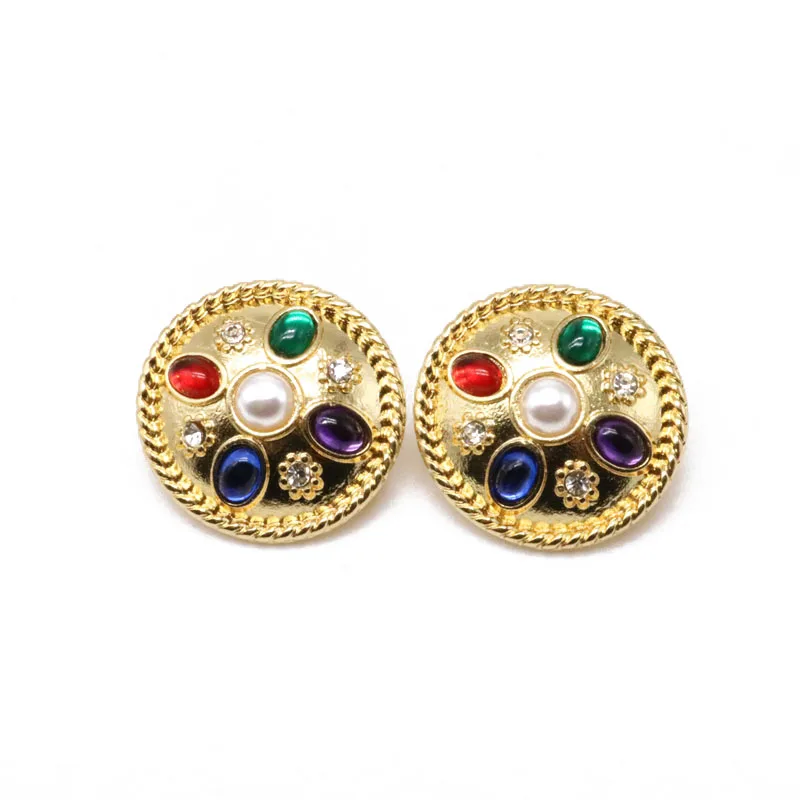 Fashion New Sweet Round Mixed Color Clip Earrings Vintage Jewelry