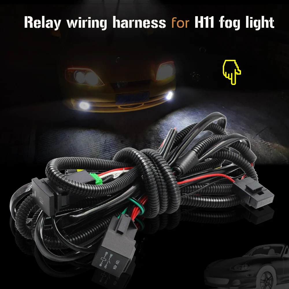 Buildreamen2 Car Fog Light H11 Wiring Harness Fuse Relay Cable Switch Kit For Porsche Opel Subaru Jaguar Land Rover Mitsubishi