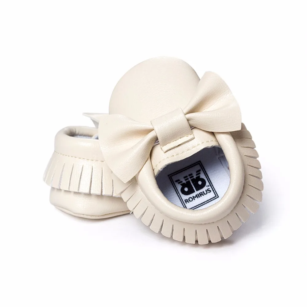 Fashion Solid Newborn Shoes Soft Sole Fringe Bow Knot Toddler First Walkers 0-2years Bebe Shoes Children Moccasins Colorful