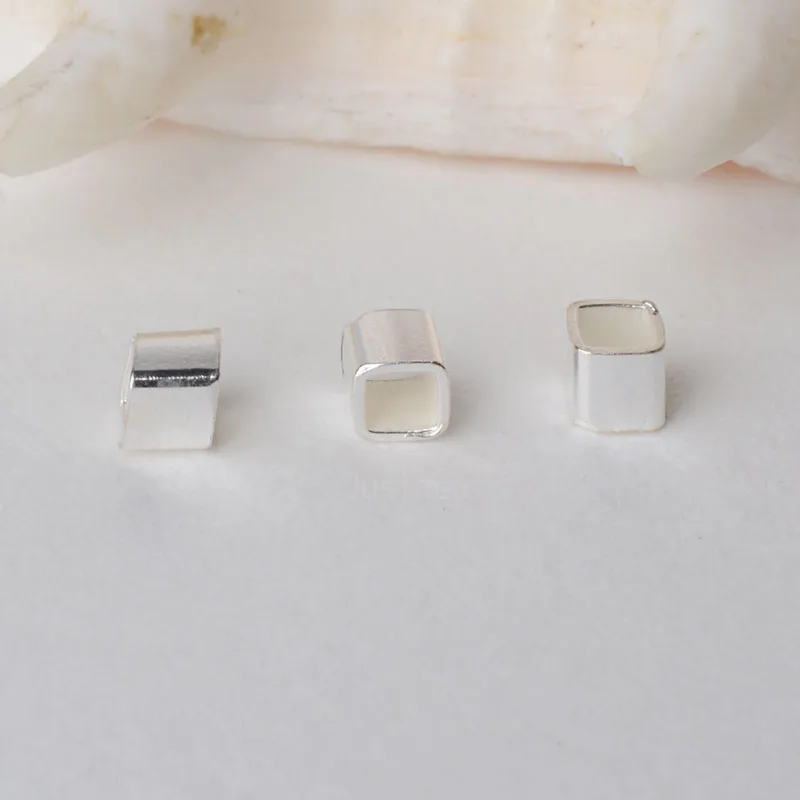 solid 925 sterling silver Square tube, spacer loose bead with 1.8mm hole jewelry diy components accessories