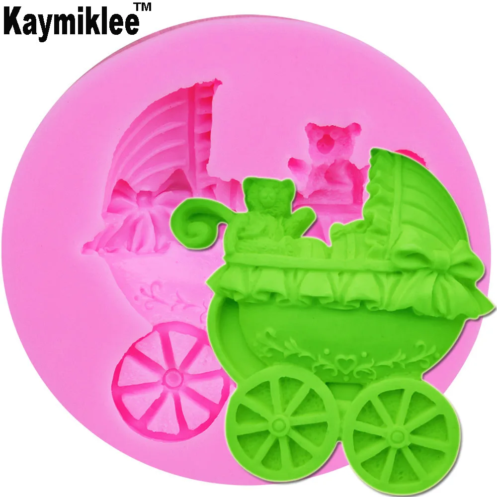 

M399 Baby Bear Stroller Silicone Mold Fondant Cake Form Chocolate Mold Soap Mould Wedding Cake Decorating Tools