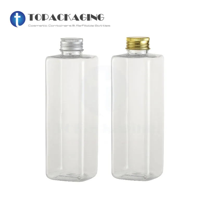 

250ML Screw Cap Bottle,Clear Square Plastic Lotion Makeup Sub-bottling,Aluminum Cap,Empty Cosmetic Shampoo Container.20PCS/LOT