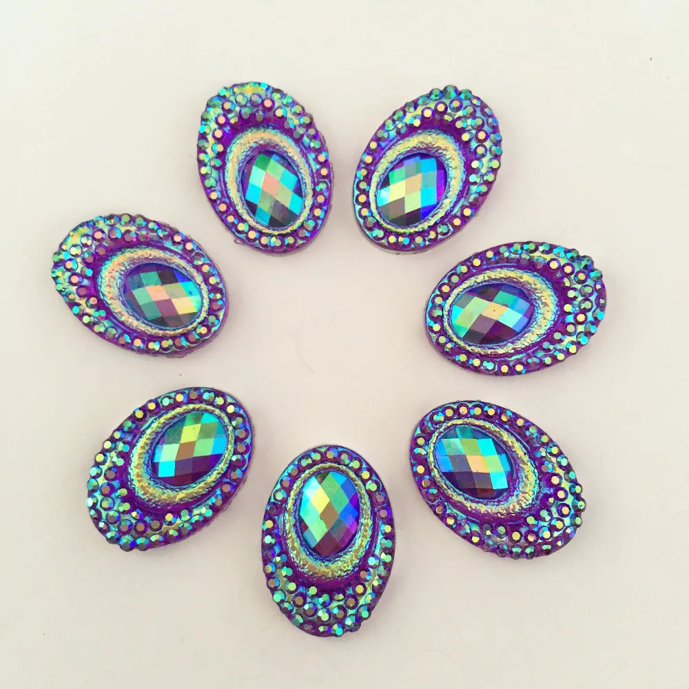 40pcs AB Resin 13*18mm Bling Peacock eye flat back rhinestone Wedding Ornaments  diy appliques D62*2