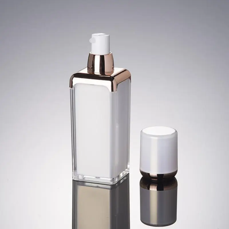 15ml 30ml 50ml Elegant Square Shape Acrylic Bottle Jar Lotion Pump Bottle Pearl White Rose Gold 30g 50g Acrylic Cream Jar