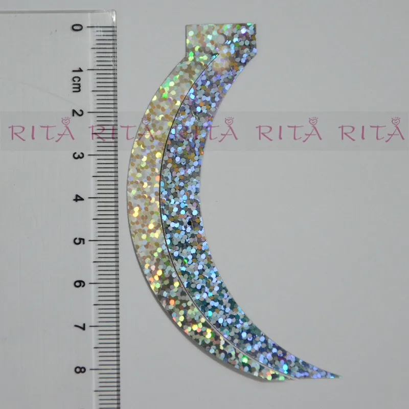 100pcs 85*16mm Sickle Reaphook Cat Tail Shape Laser Silver Sequin Paillette Sewing,Wedding Craft,Kids DIY Garment Accessory