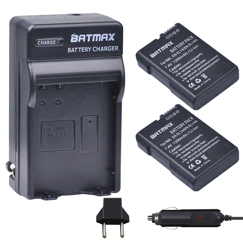 2 Cái EN-EL14 EN EL14 EL14 ENEL14 Pin + Sạc Xe Cắm cho Nikon D3100 D3200 D3400 D5100 D5200 D5300 D5600 DF P7000 P7100 P7800