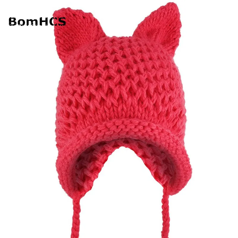 BomHCS 22 Colors Very Cute Fox Ears Hat 100% Hand Made Cold Weather Knitted Warm Beanie