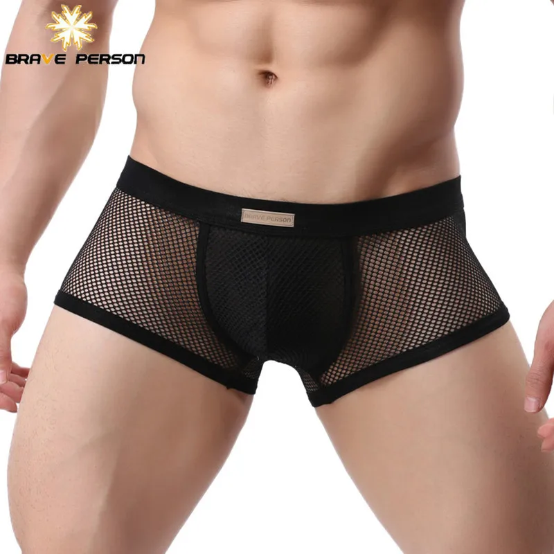 BRAVE PERSON Underwear Men\'s Boxers Breathable Mesh Hollow Boxer Shorts Sexy Underwear Panties Transparent Men Boxers B1150