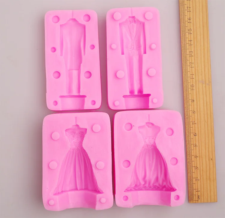 Luyou 4pcs/set 3D Bride and Groom Wedding Dress Candle Soap silicone mold chocolate mould,3D Cake decoration tools FM1121