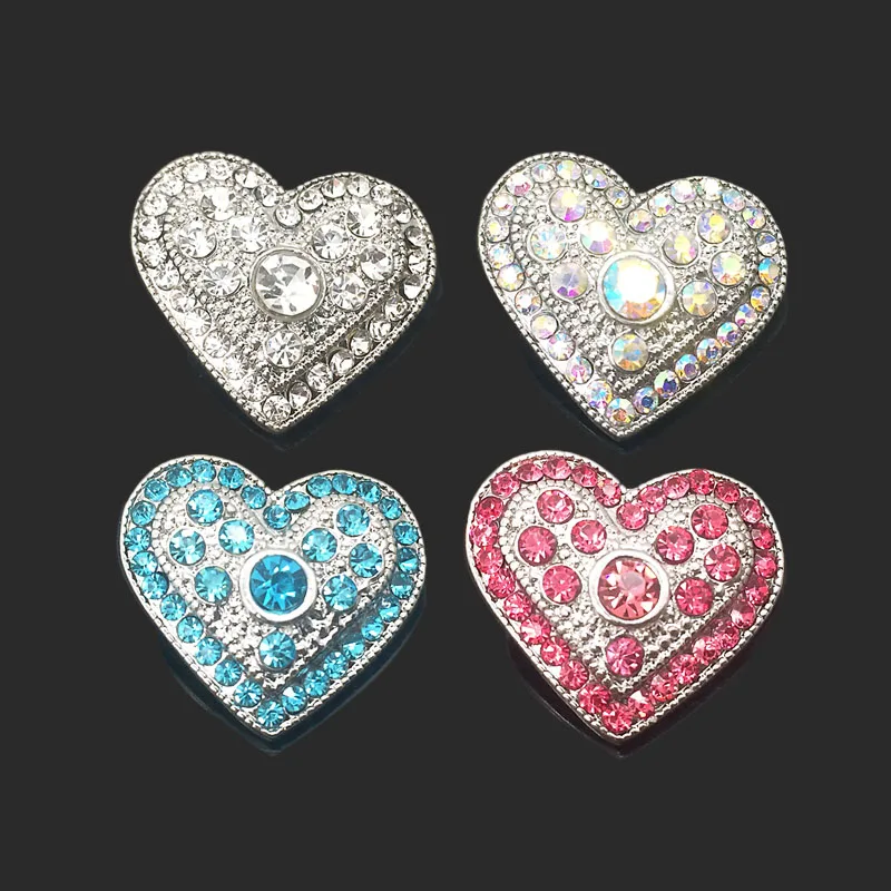 Wholesale metal Rhinestone Snap Buttons w184 heart Diy Jewelry fit 18mm Snap button Necklaces/Bracelets for women