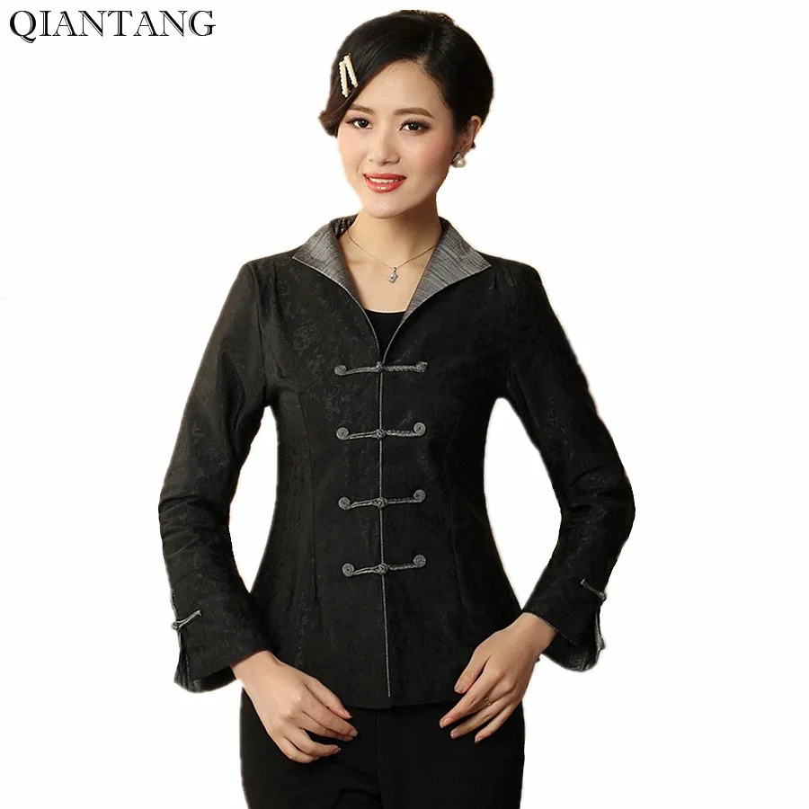 

Black Spring Vintage Chinese Style Cotton Jacket Women's Coat Long Sleeves Flowers Size S M L XL XXL XXXL Mujere Chaqueta Mny01A