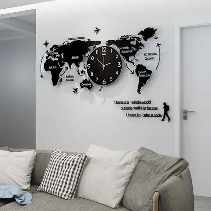 Creative World Map Decoration Wall Clock Living Room Modern Minimalist Atmosphere PersonalityWall Charts Mute