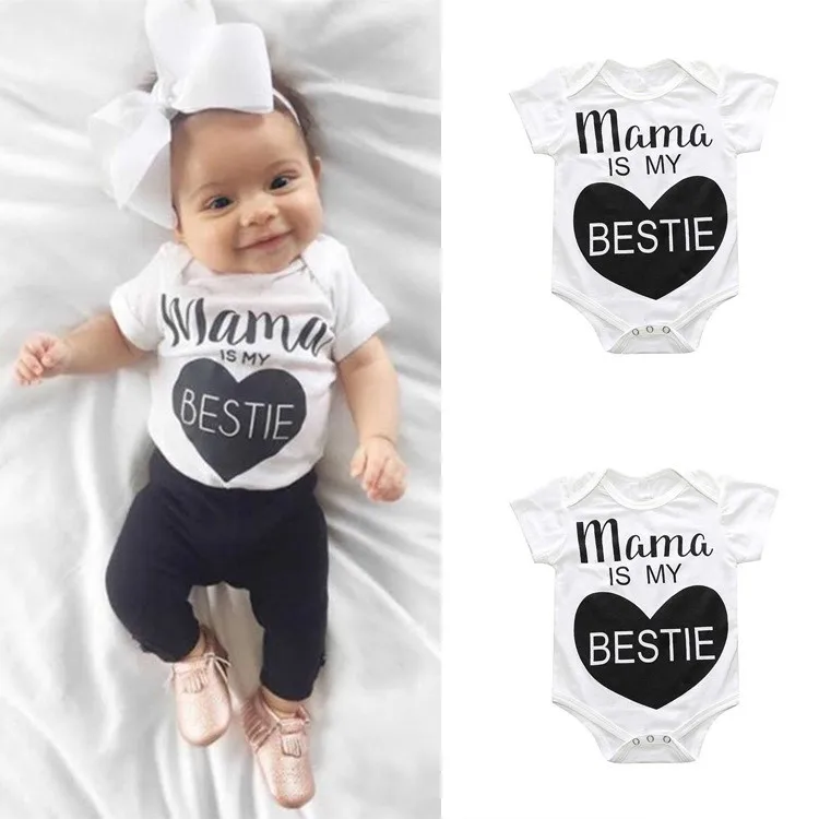 Newborn Toddler Baby Boys Girls Clothes Funny Mama is my BESTIE Print Baby Romper for Infant Boys Girls Summer