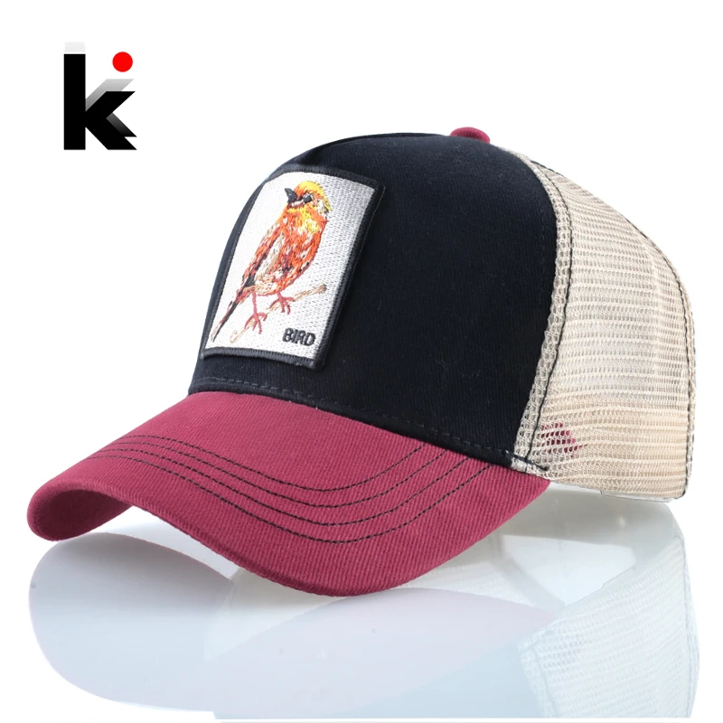 Summer Baseball Caps Men Women Outdoor Breathable Mesh Visor Hats Fashion Bird Embroidery Snapback Bones Streatwear Hip Hop Bone