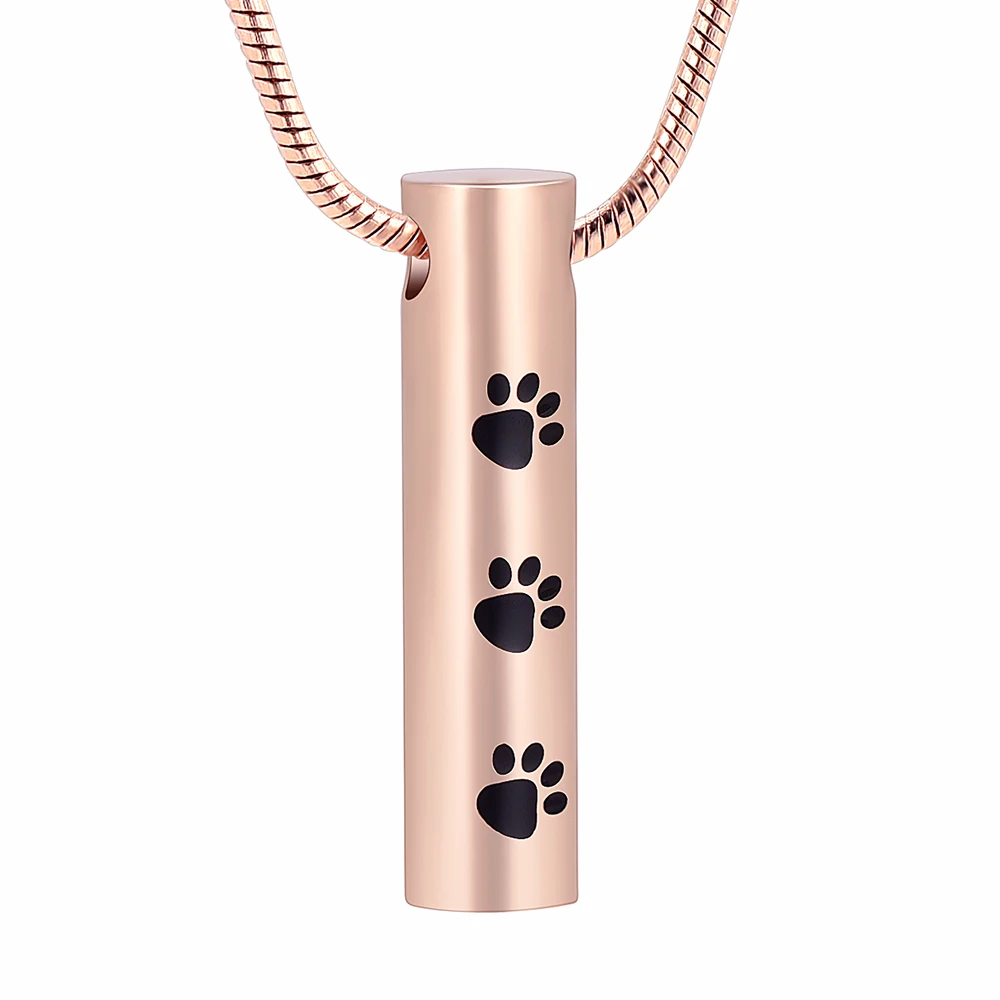 

IJD2473 Stainless Steel Paw Print On Cylinder Cremation Souvenir Necklace for Ashes Urn Memorial Keepsake Pendant Jewelry