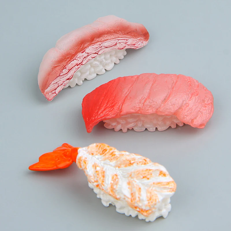 3pcs/lot Japanes Sushi Salmon Pork Shrimp Figure ToysPVC Zakka Action Figure Toys Fridge Magnet Model Doll Decoration