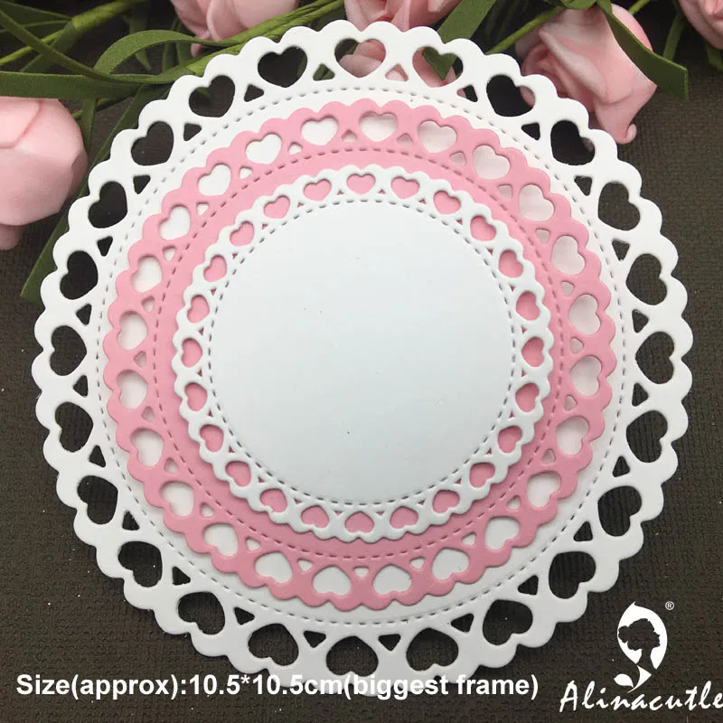 Alinacutle Die Cut Metal Cutting Die Round Frame Heart Border Rosette Edge Scrapbooking Paper Craft Album Card Punch Art Cutter