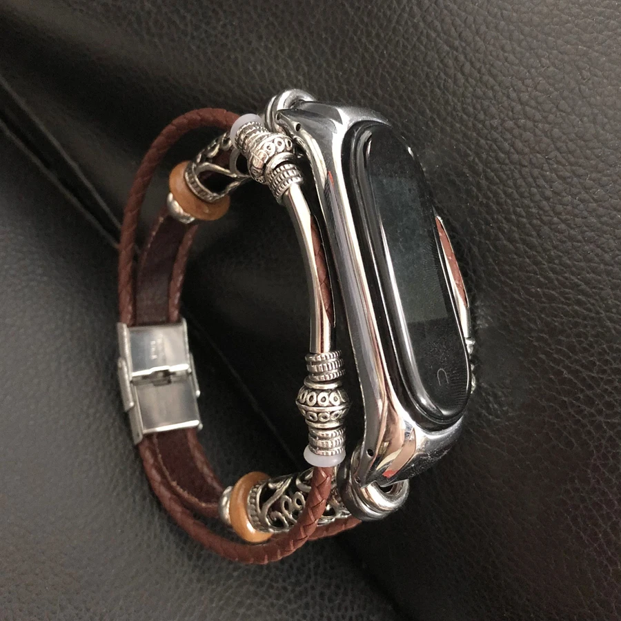 Watch Strap for Mi Band 4 Wristband Retro Genuine Leather Braided Watch Band Belt Bracelet for Xiaomi Mi Band 4 Accessories