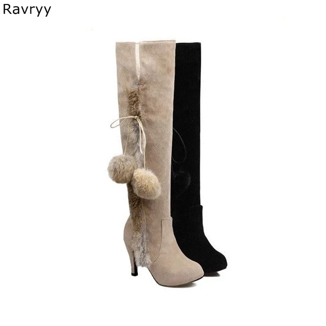 2018 Woman Long Boots Suede Leather Warm Fur Plush rabbit hair knee-high Boots Autumn Winter Fashion Female Party Shoes