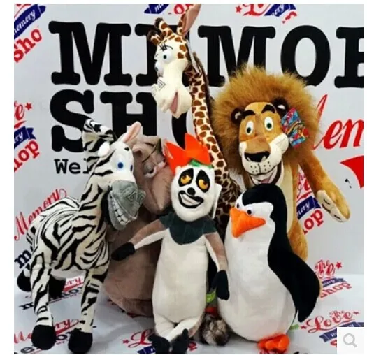 new arrival 20-35cm Movie Madagascar cartoon animals one lot / 6 pieces plush toys,birthday gift b9980