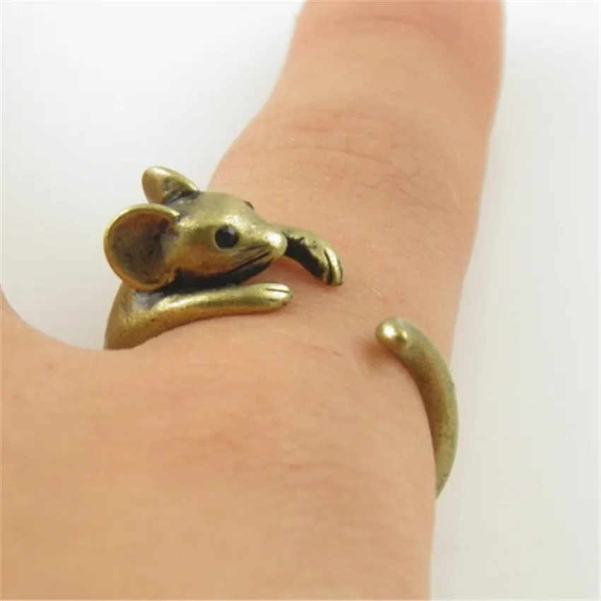 Kinitial Chic Vintage Little Mouse Finger Ring for Women Kids Girl Antique Silver Color Bronze Cute Rat Rings Jewelry Party Gift