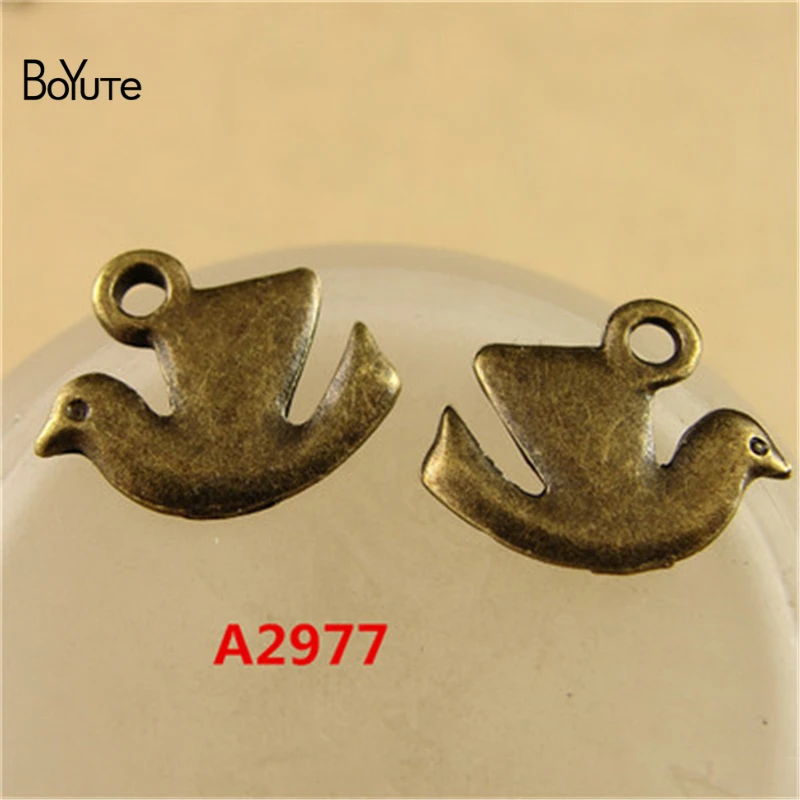 BoYuTe (100 Pieces/Lot) 15*12MM Antique Bronze Plated Peace Sign Dove Bird Charms Pendants for Jewelry Making Diy Accessories