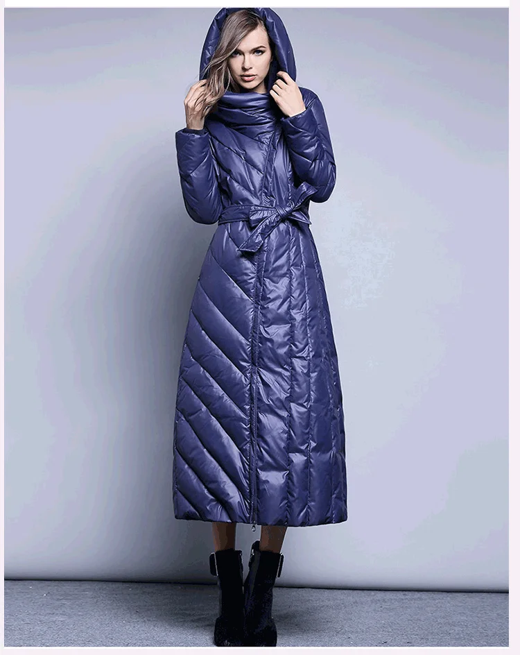 XS-7XL fashion 90% duck down coat fashion brand hooded long down jacket women\'s over the knee Slim thicker warm coat wj1304