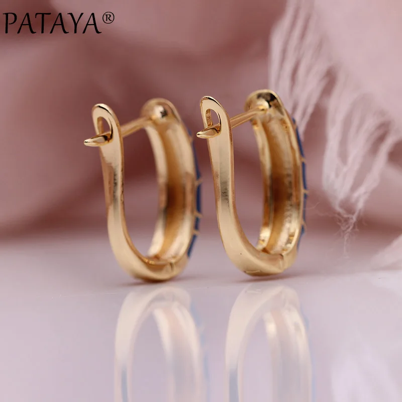 PATAYA New Arrivals 585 Rose Gold Color Women Wedding Party Jewelry Italy Draw Oil Painting Irregular Circle Dangle Earrings