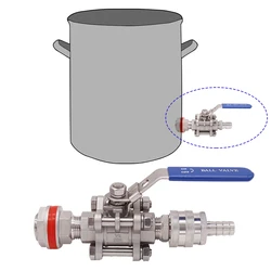 Weldless 304 SS 3-piece Ball Valve with Quick Disconnect Kit Fit 1/2