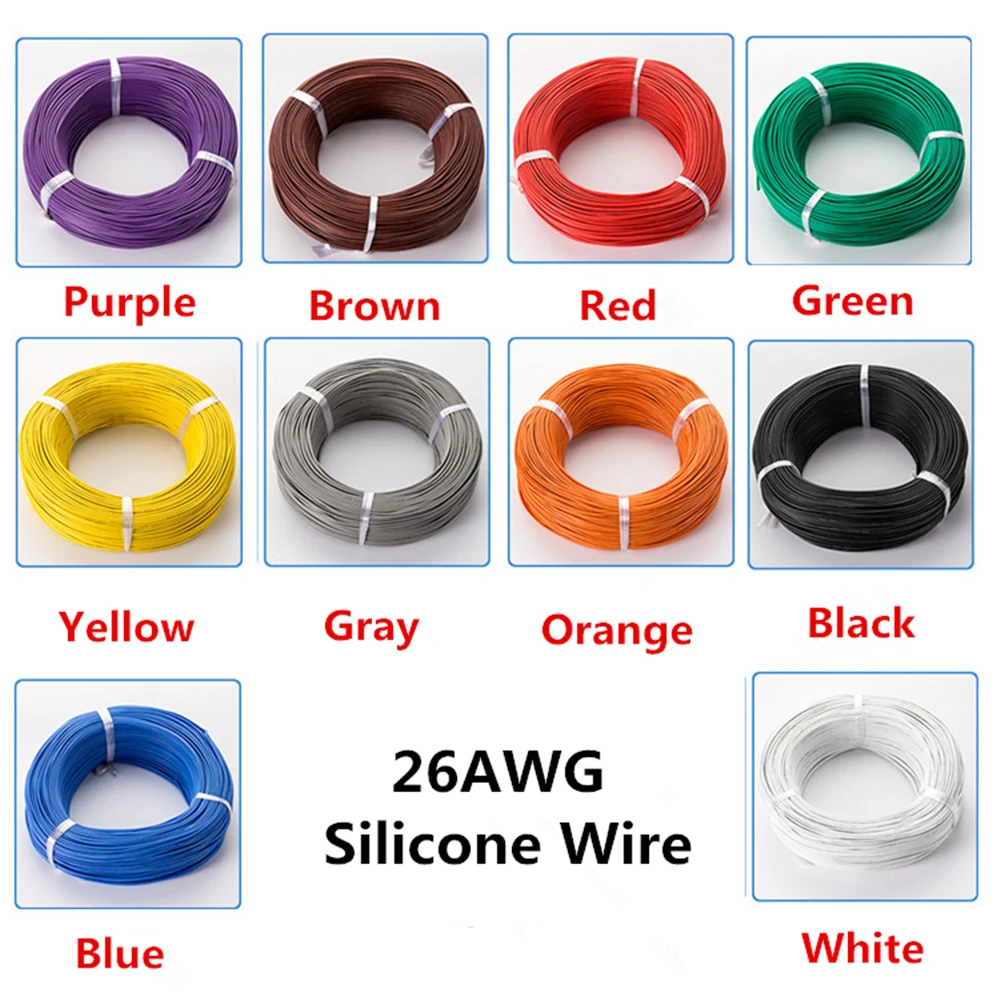 5 Meter 26 AWG Flexible Silicone Wire RC Cable 26AWG 30/0.08TS OD 1.5mm Tinned Copper Wire