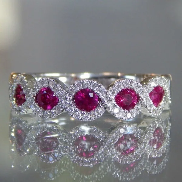HUITAN 2019 nowość ekskluzywny pierścień zespół nieskończoność szczęśliwe kobiety pierścionek z zieloną czerwoną sztuczną biżuterią neogotycki pierścionek