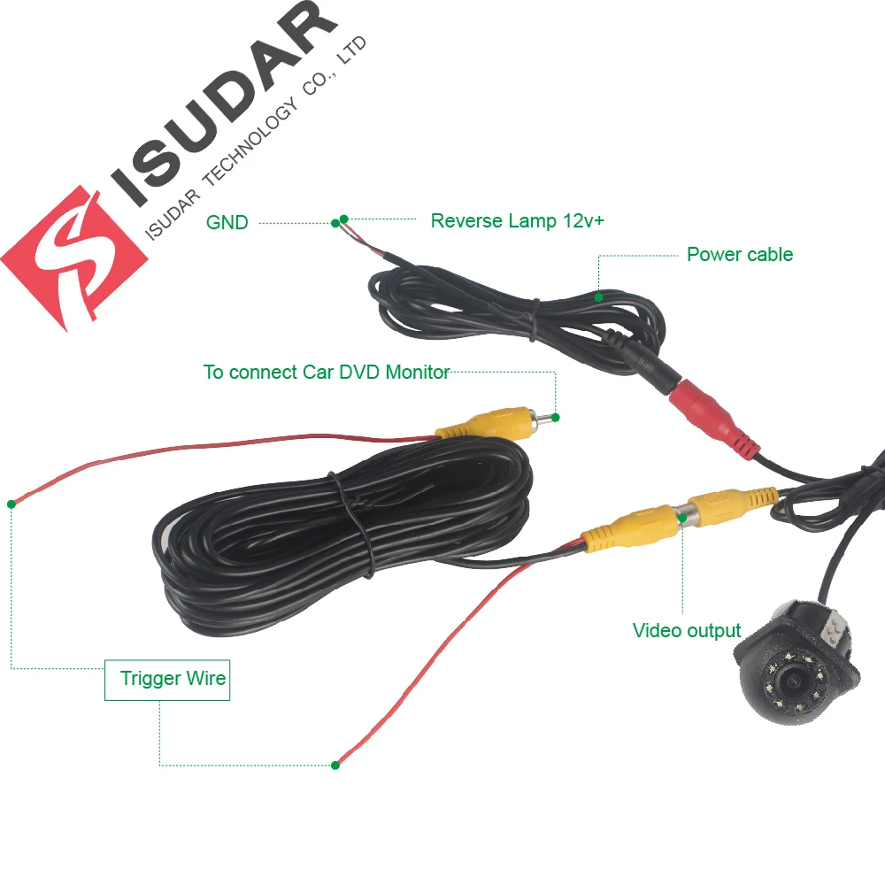 Cámara trasera Isudar 8 LED HD con visión nocturna Imagen en color de cámara inversa impermeable de 105 grados