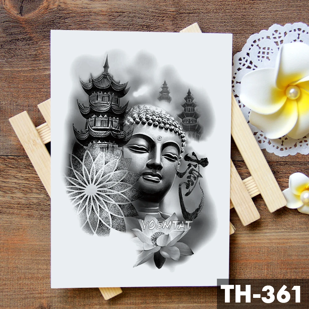 Buddha Sakyamuni Waterproof Temporary Tattoo Sticker Bamboo Lotus light Tower Flash Arm Tattoos Body Art Fake Tatoo