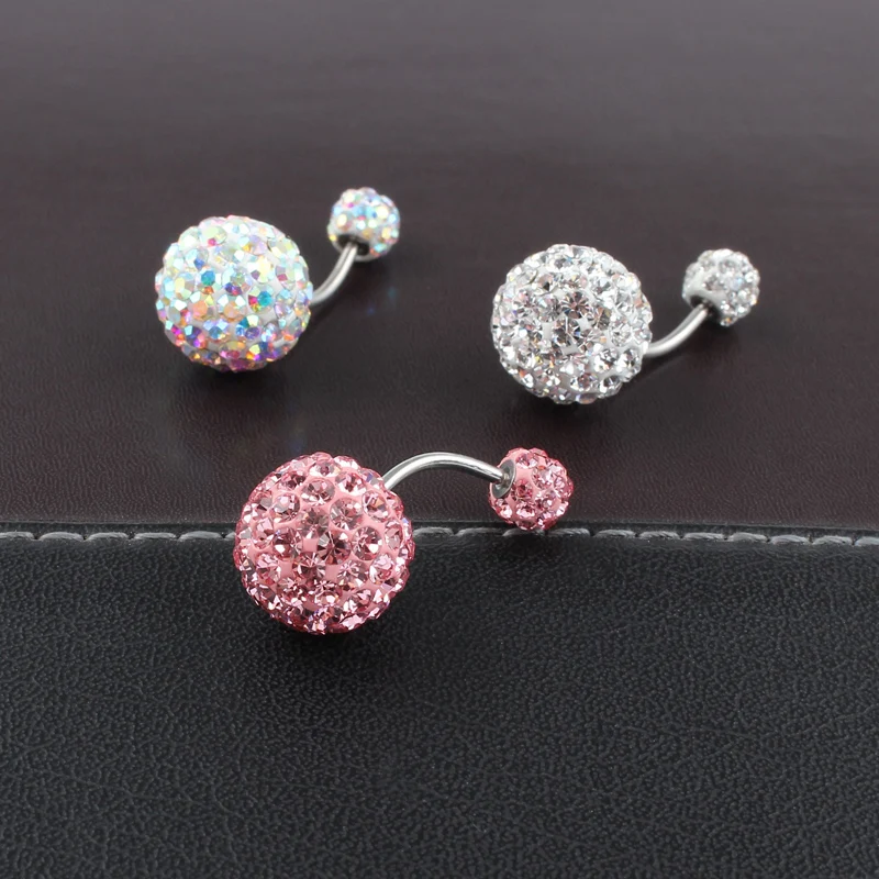 Belly ring 6/12mm ball 16G not allergic stainless steel piercing aurora white pink quality navel bar body jewelry Color mud ball