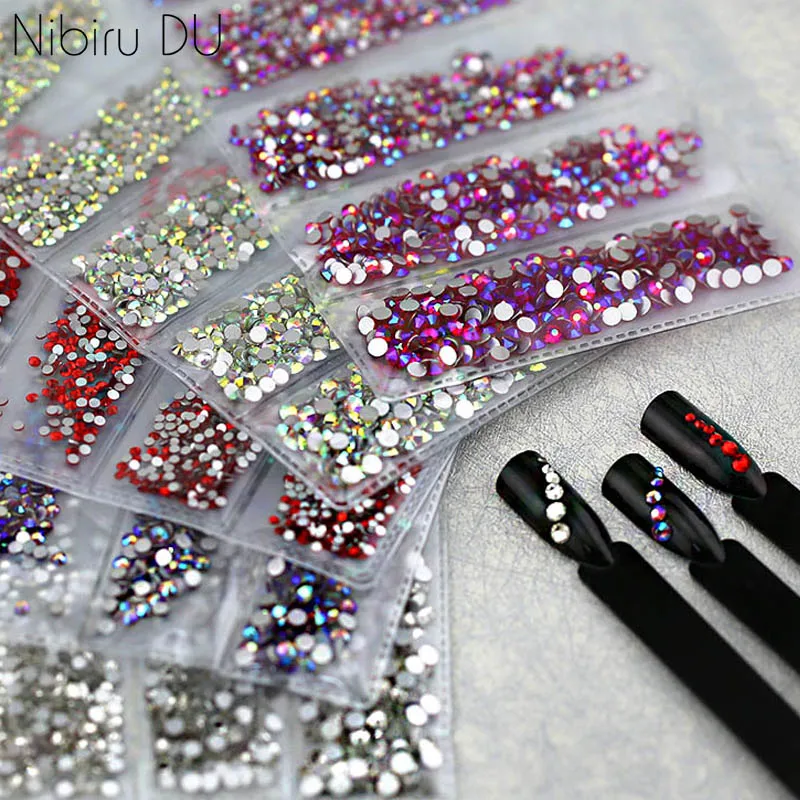 Multi-Size Glass Nail Rhinestones For Nails Art Decorations Crystals Strass Charms Partition Mixed Size Rhinestone Set