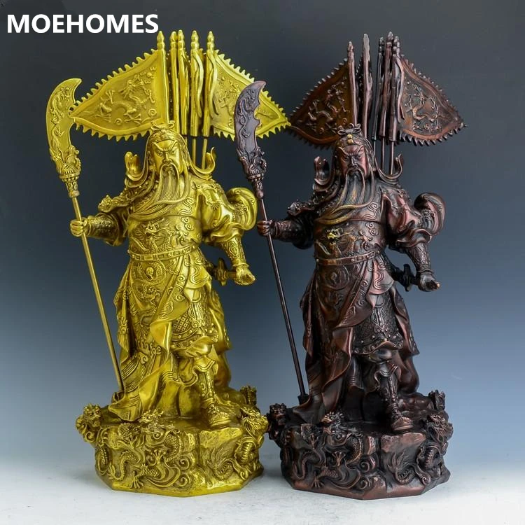 MOEHOMES 5 flags Double color Brass martial wealth god guan gong copper statue fengshui bronze handicraft metal decoration