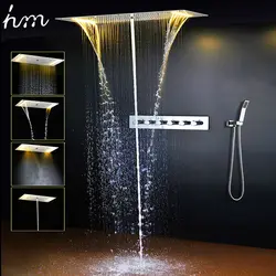 hm 2024 Bathroom Accessories Ceiling LED Shower System Set Thermostatic Mixer Valve Faucet Rainfall Waterfall Shower Head Panel