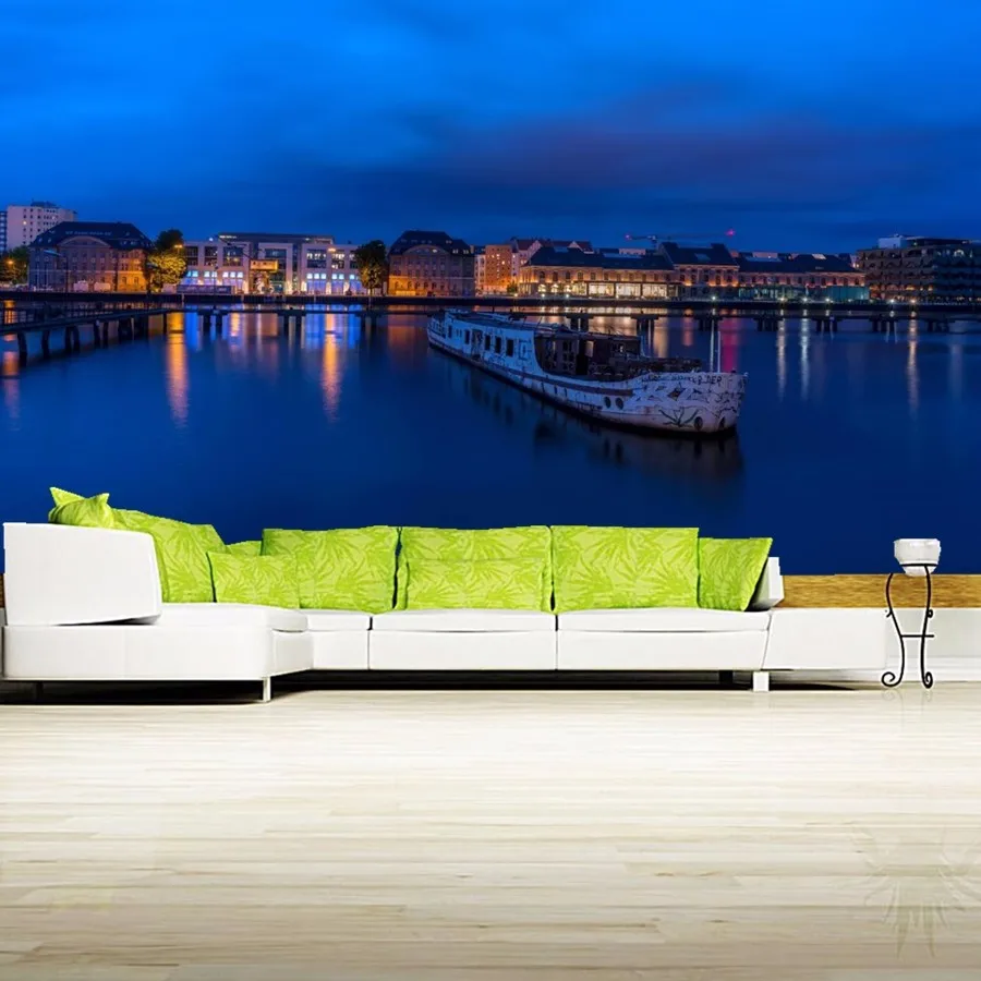 

Custom 3d mural,Germany Berlin Houses Rivers Ships Sky Night wallpaper,restaurant living room sofa TV wall bedroom wallpaper