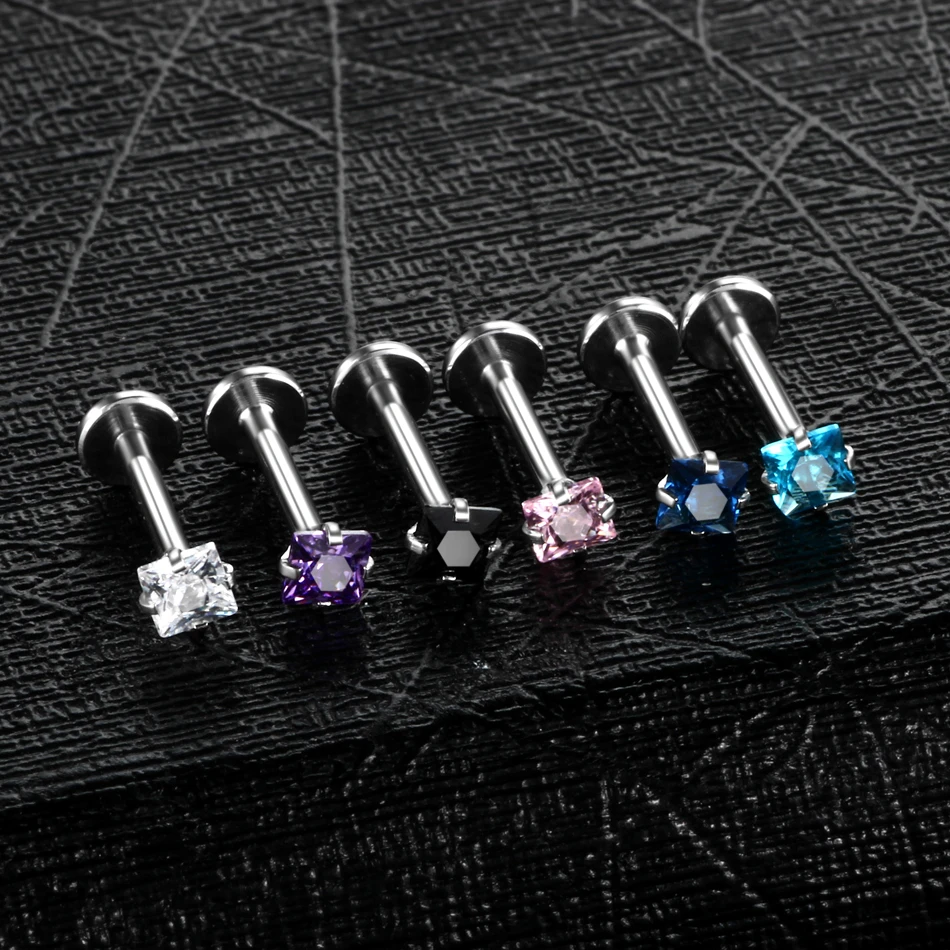 1PC Steel Prong Set Zircon Ear Helix Stud Crystal Cartilage Piercing Tragus Earring Labret Monroe Ring Lip Piercing Jewelry 16G