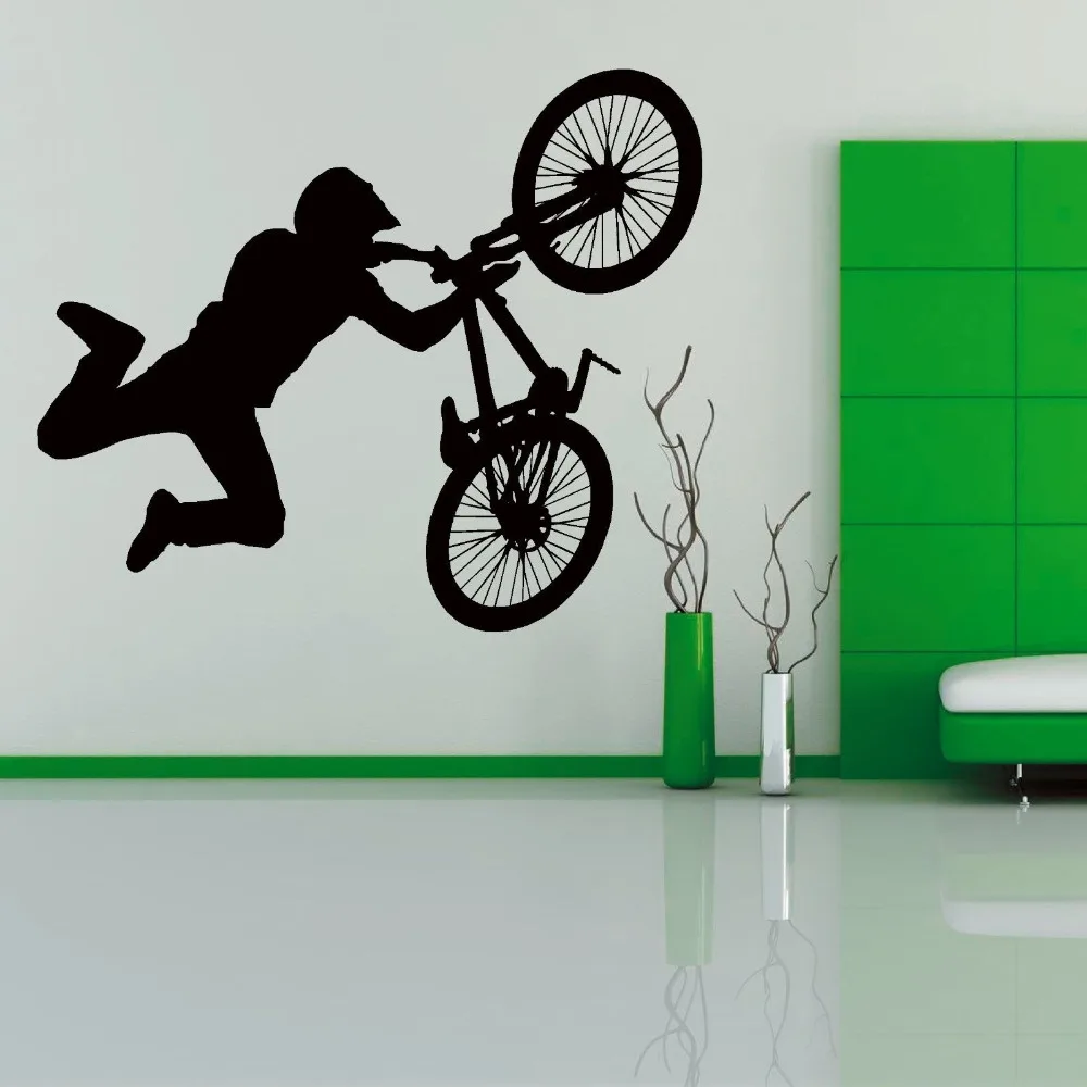 Art  Bmx Stunt Bike Bicycle Vinyl Wall Sticker Teens Boy Bedroom Decal Games Room Cool Wallpaper Bikestore Wall Home Decor LA978