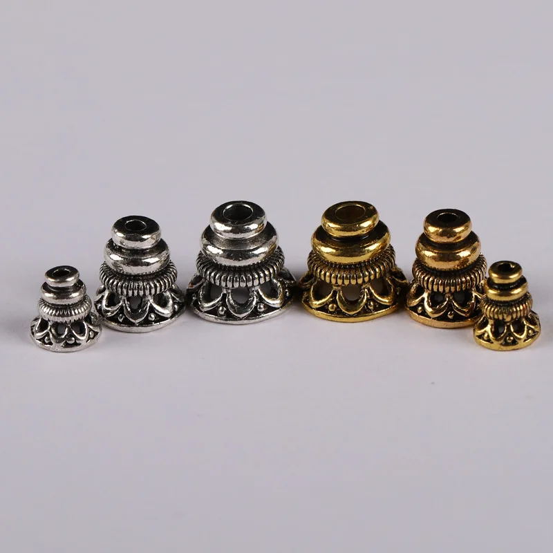 10pcs Tibetan Silver Tower Shape End Bead Caps 8mm 10mm 12mm Vintage Gold/Silver Metal Tassel Caps Receptacle DIY Jewelry Making