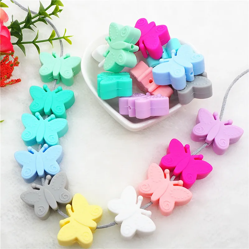 Chengkai 10pcs BPA Free Silicone Butterfly Teether Beads DIY Baby Shower Teething Montessori Sensory Toy Animal Bead Accessories