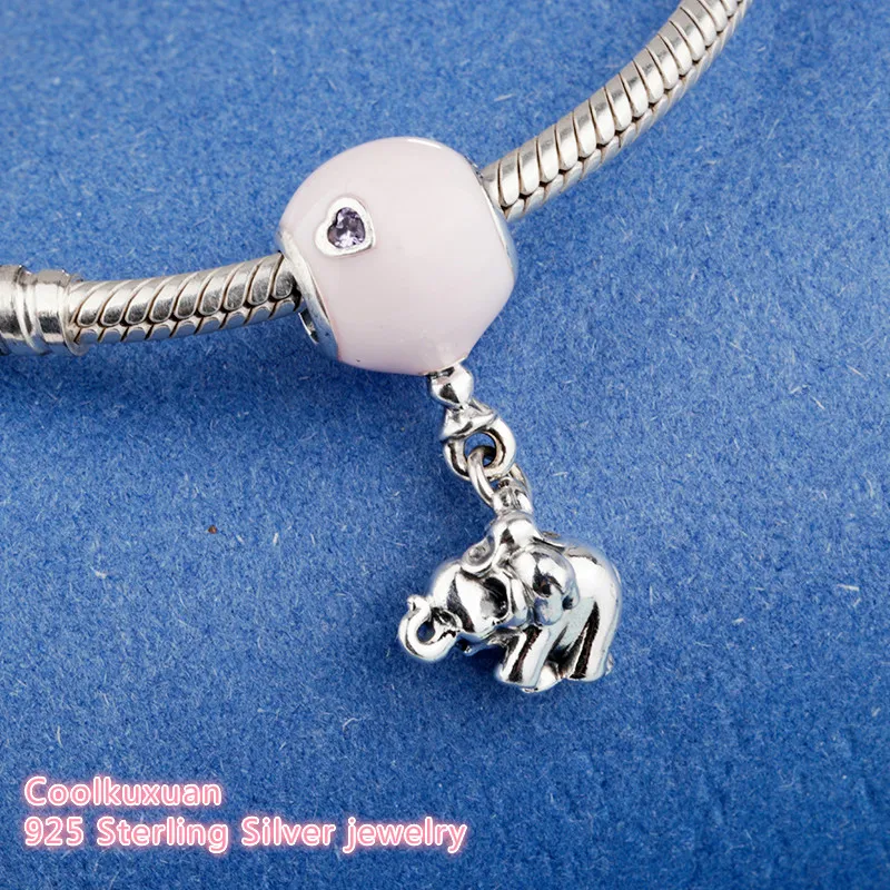 

Mother's Day 925 Sterling Silver Elephant and Pink Balloon Hanging Charm Beads Fit Original Pandora Charms Bracelet Making