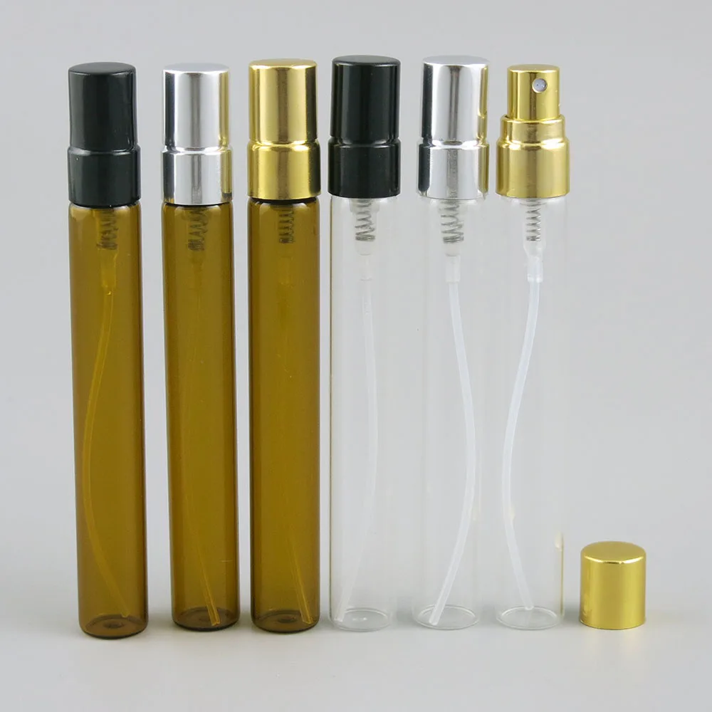 360 x 10ml Promotion Glass Perfume Spray Amber Clear Bottle 1/3 OZ Women Cosmetic Spray Container Small Refillable Aluminum Cap