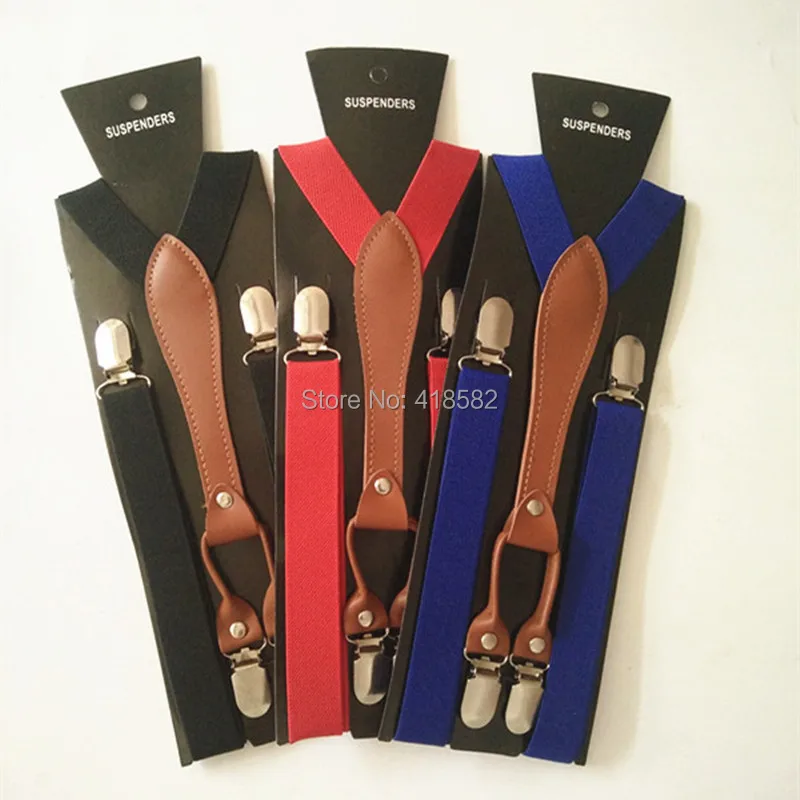 BD027-L-จัดส่งฟรีแฟชั่นผู้ใหญ่ suspender หนัง 4 คลิปชาย suspenders ผู้หญิงวงเล็บ