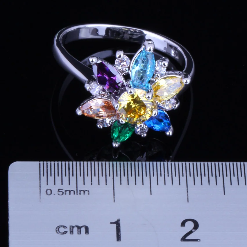 Charismatic Star Multi-Gem Multi-Color Yellow Cubic Zirconia Silver Plated Ring V0140