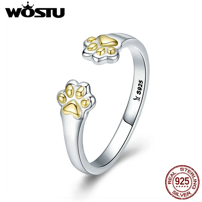 WOSTU 2019 New 100% 925 Sterling Silver Cat Dog Paw Finger Rings For Women Party Birthday Lovely Original Jewelry Gift FIR430