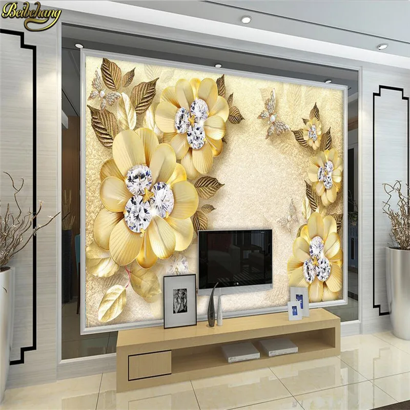 beibehang custom European luxury golden diamond flower wall papers home decor silk jewelry mural wallpaper for wall background