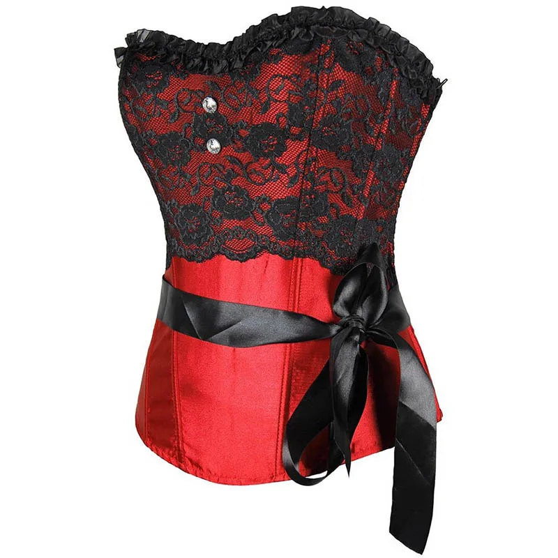 Seksi Wanita Steampunk Gothic Plus Ukuran Korset Renda Bunga Strappy Boned Overbust Bustier Pinggang Cincher Pembentuk Tubuh Corselet