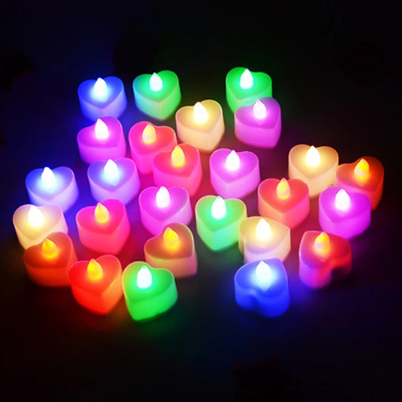 mycyk Heart-shaped electronic candles birthday and wedding love set picture candles led candle lights 24pcs Flashing Tea Lights